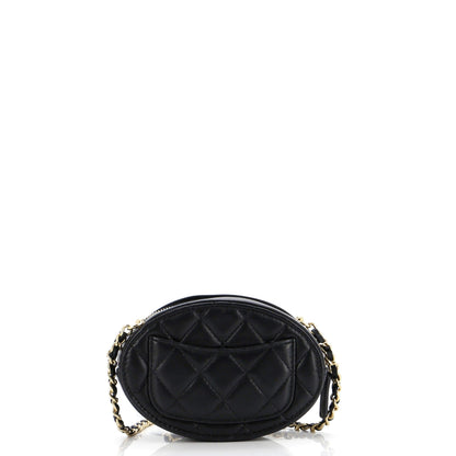 Chanel Logo Plate Oval Clutch With Chain Metal And Lambskin
