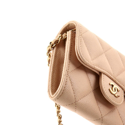 Classic Zip Around Card Holder On Chain Quilted Caviar Mini