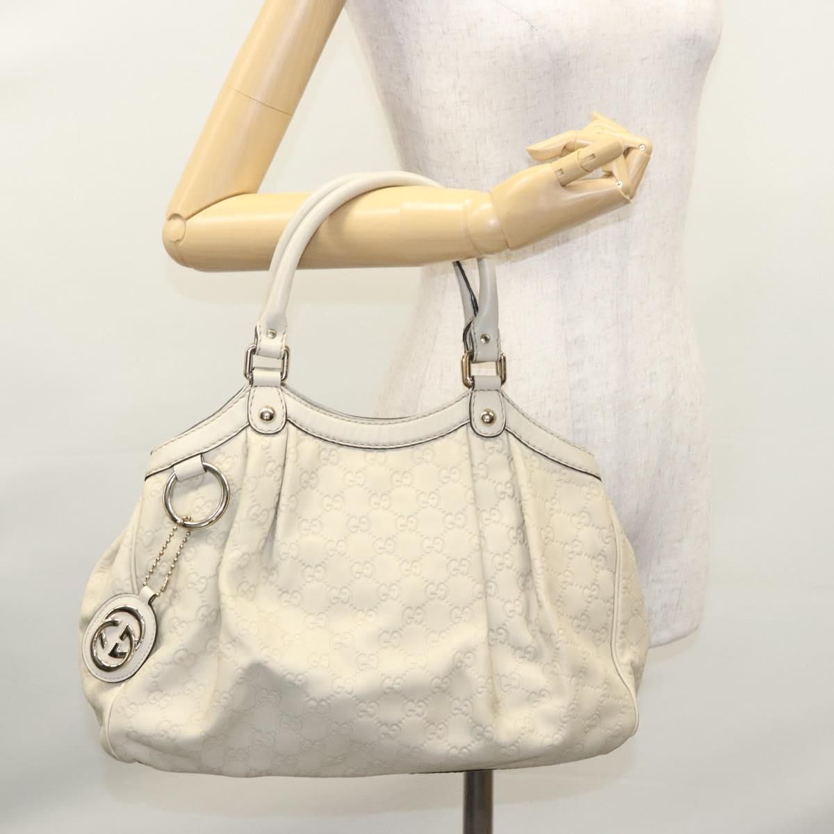 Gucci Gg Canvas Guccissima Hand Bag Leather White Gold 211944 Auth