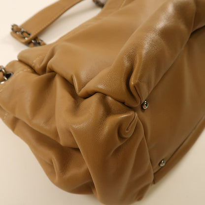Chanel Brown Beige Lacquered Leather Bag Lambskin