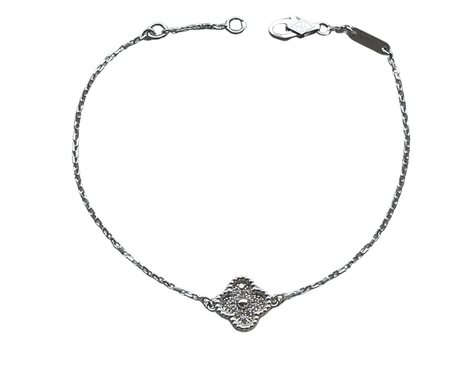 Van Cleef &amp; Arpels Sweet Alhambra Diamond Pave 1 Motif White Gold Bracelet