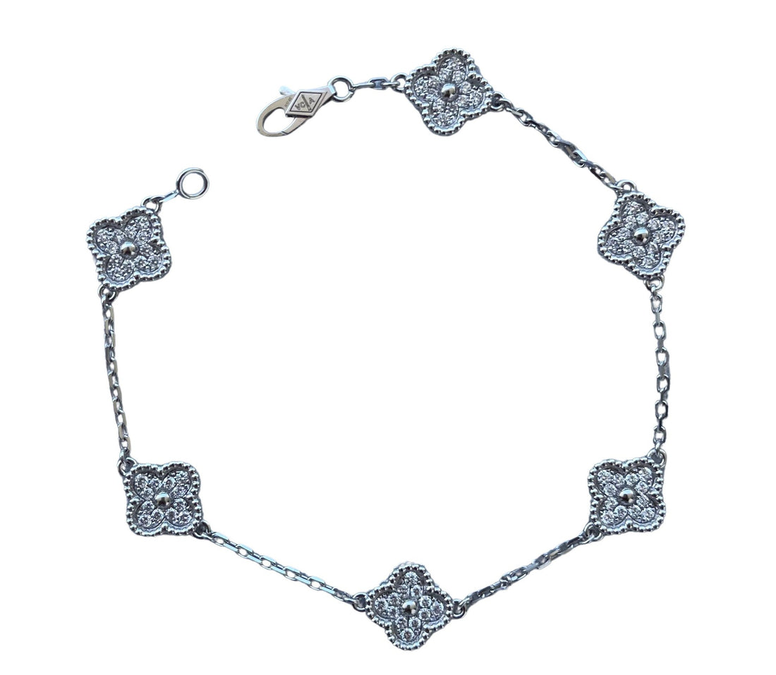 Van Cleef &amp; Arpels Sweet Alhambra Diamond Pave 6 Motifs White Gold Bracelet