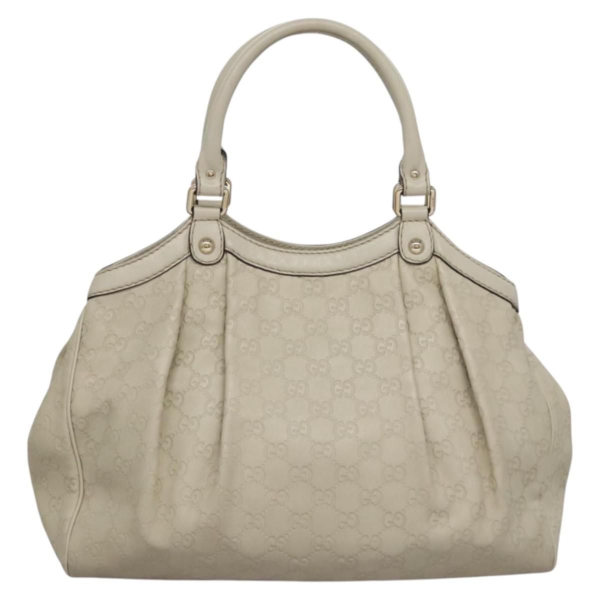 Gucci Gg Canvas Guccissima Hand Bag Leather White Gold 211944 Auth