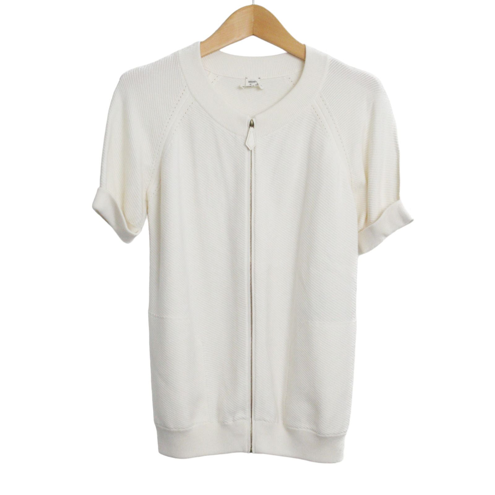 Hermes Short Sleeve Zipped Sweater Cotton White 34