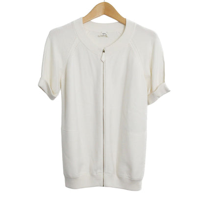 Hermes Short Sleeve Zipped Sweater Cotton White 34