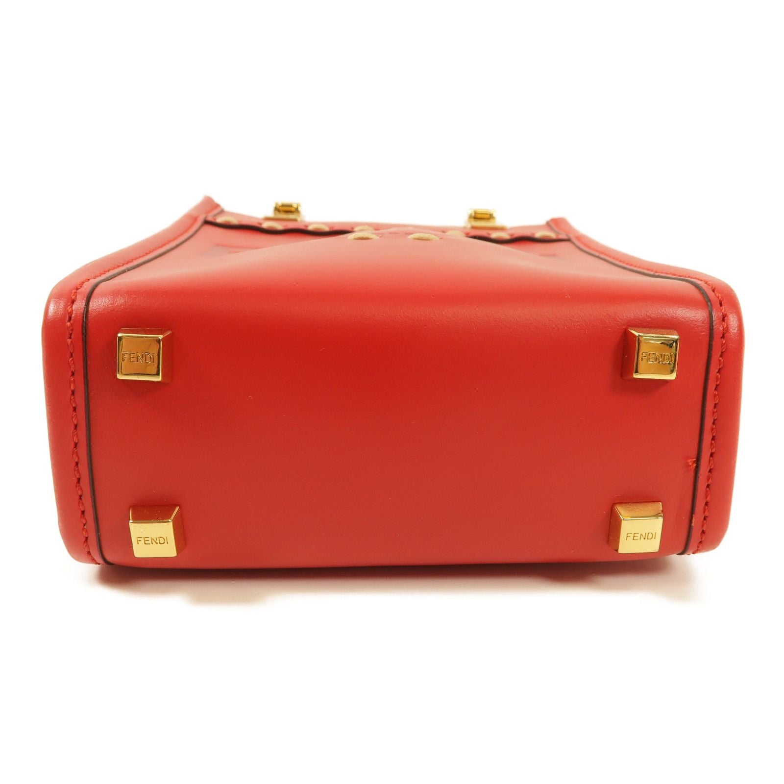 Fendi Cowhide Leather Mini Sunshine Gold Hand-handed Shoulder Bag 2way Shoulder Bag Red Calfskin (cowhide) 8bs 051