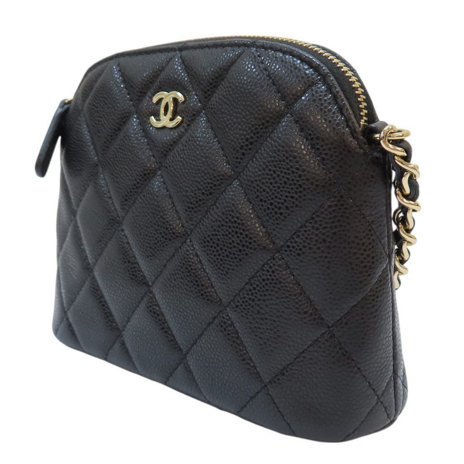 Chanel Classic Clutch With Chain Shoulder Bag Black Quilted Caviar