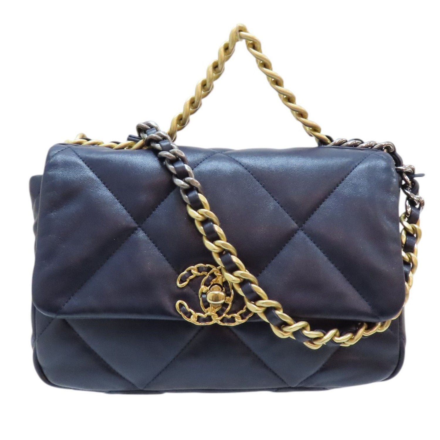 Chanel Matelasse 19 Chain Shoulder Bag Lambskin Blue As 1160