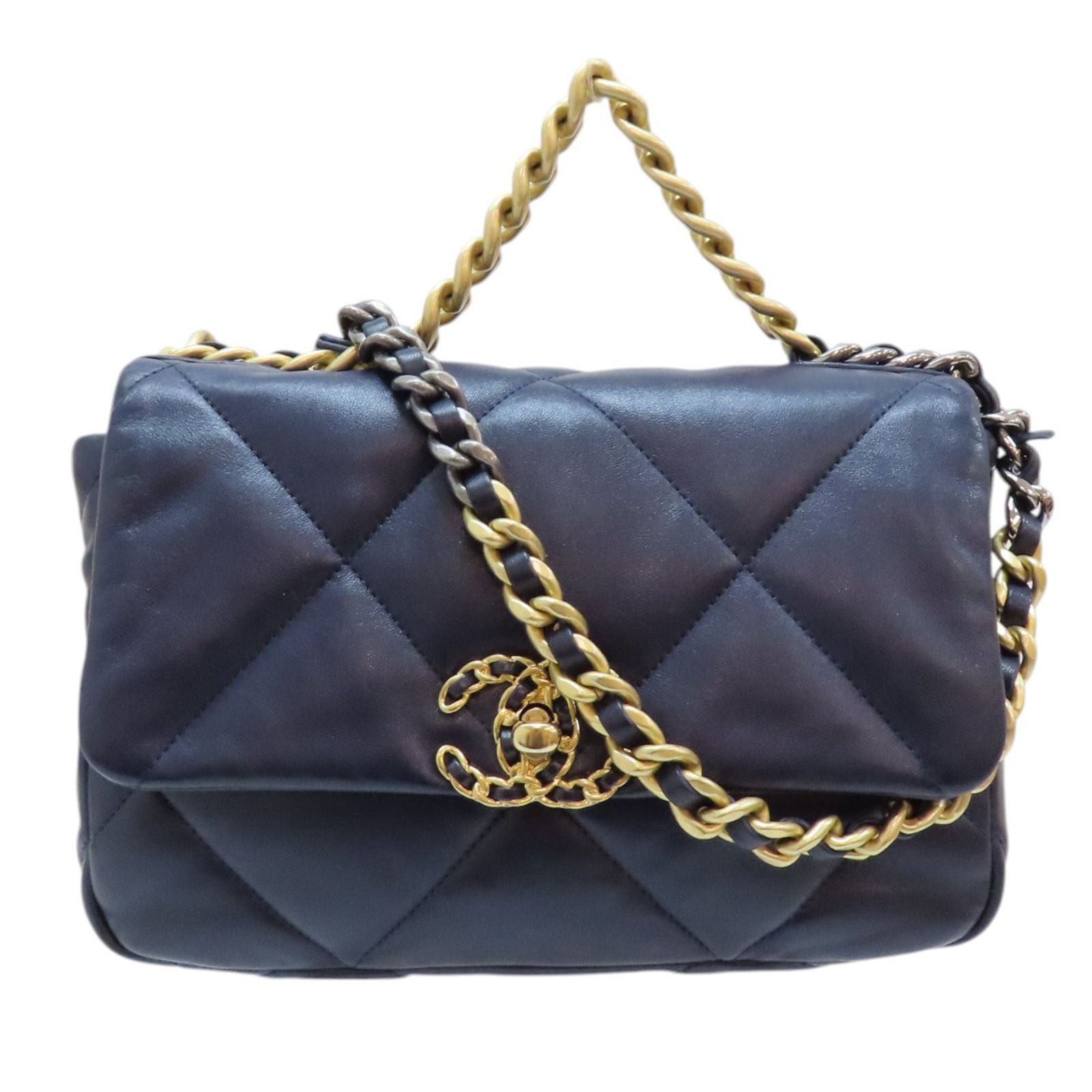 Chanel Matelasse 19 Chain Shoulder Bag Lambskin Blue As 1160