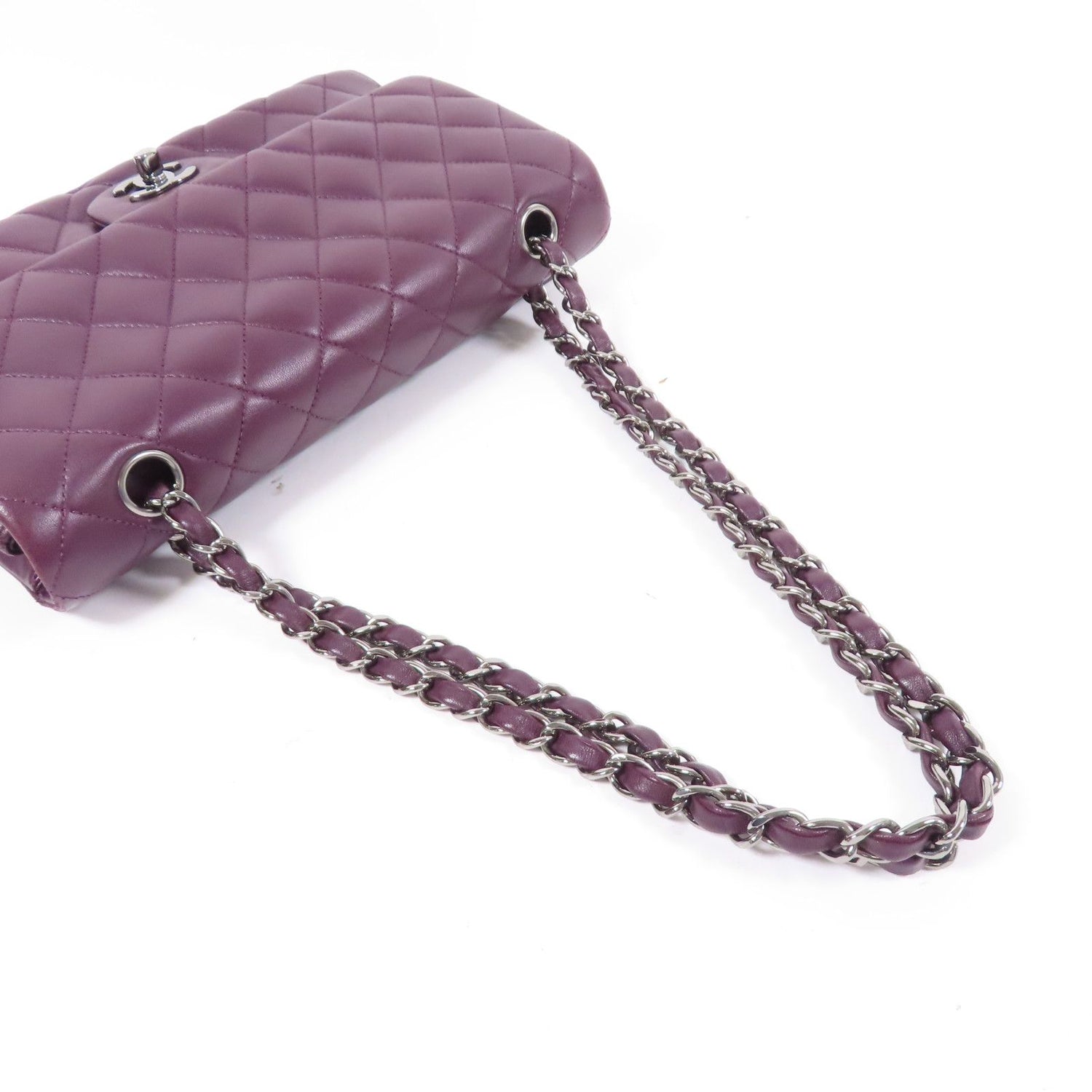 Chanel Purple Sheepskin Leather Classic 25 Silver Shoulder Bag Lambskin (sheep Leather) A 01112