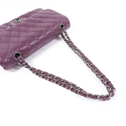 Chanel Purple Sheepskin Leather Classic 25 Silver Shoulder Bag Lambskin (sheep Leather) A 01112