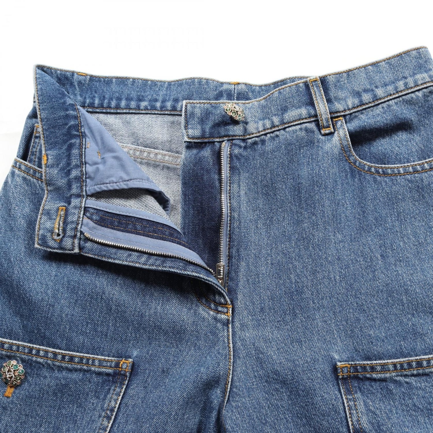 Chanel Navy Coco Mark Button Denim Pants Cotton