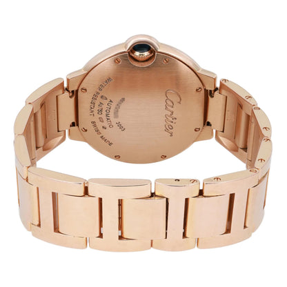 Cartier Ballon Bleu 36mm 18K Rose Gold Diamond Silver Dial Ladies Watch WE902026