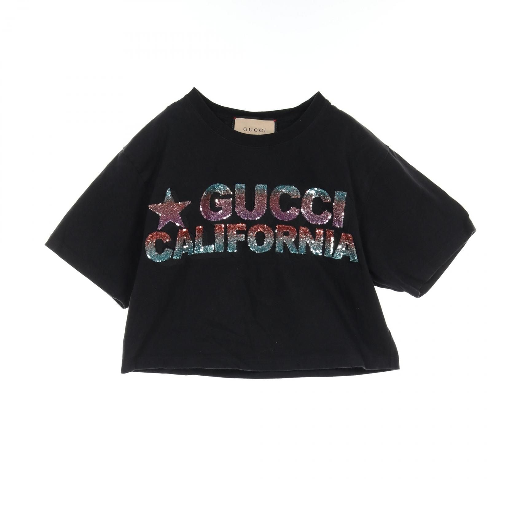 Gucci T-shirt Cotton Tops Black Multicolor Logo Xs