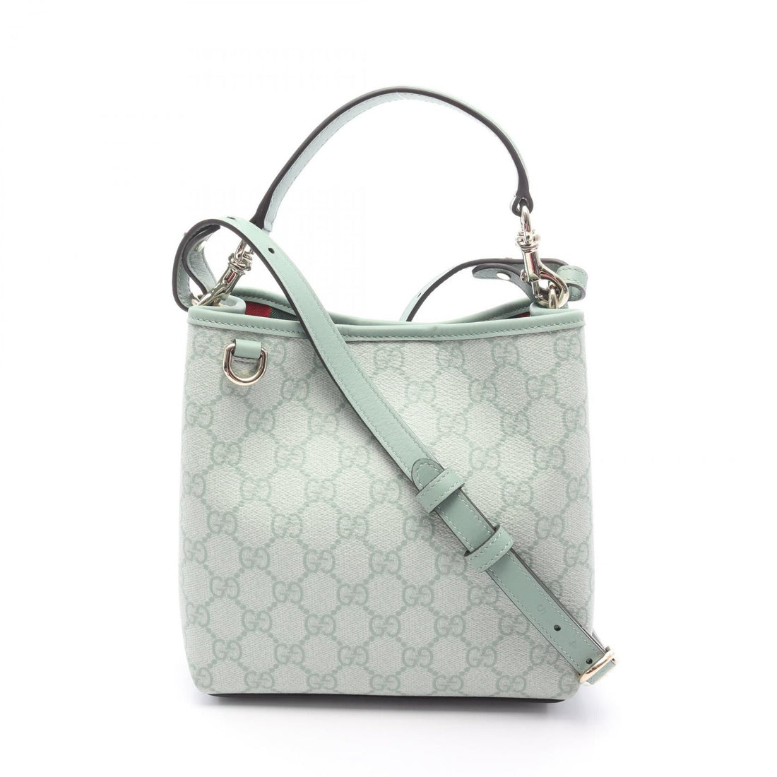 Gucci Gg Emblem Small Bucket Bag Green Pvc Coated Canvas 815118 Fad 6l 8458