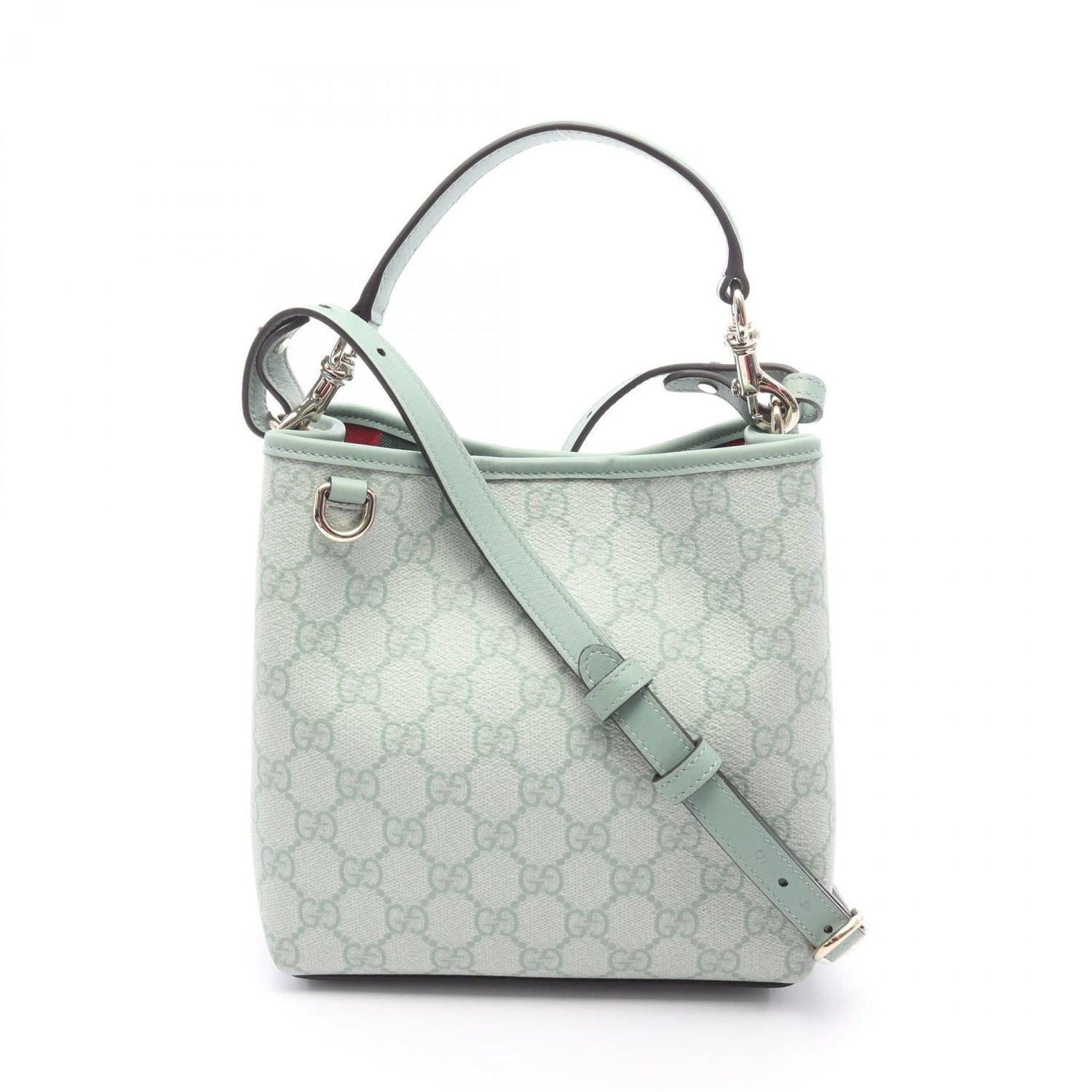 Gucci Gg Emblem Small Bucket Bag Green Pvc Coated Canvas 815118 Fad 6l 8458