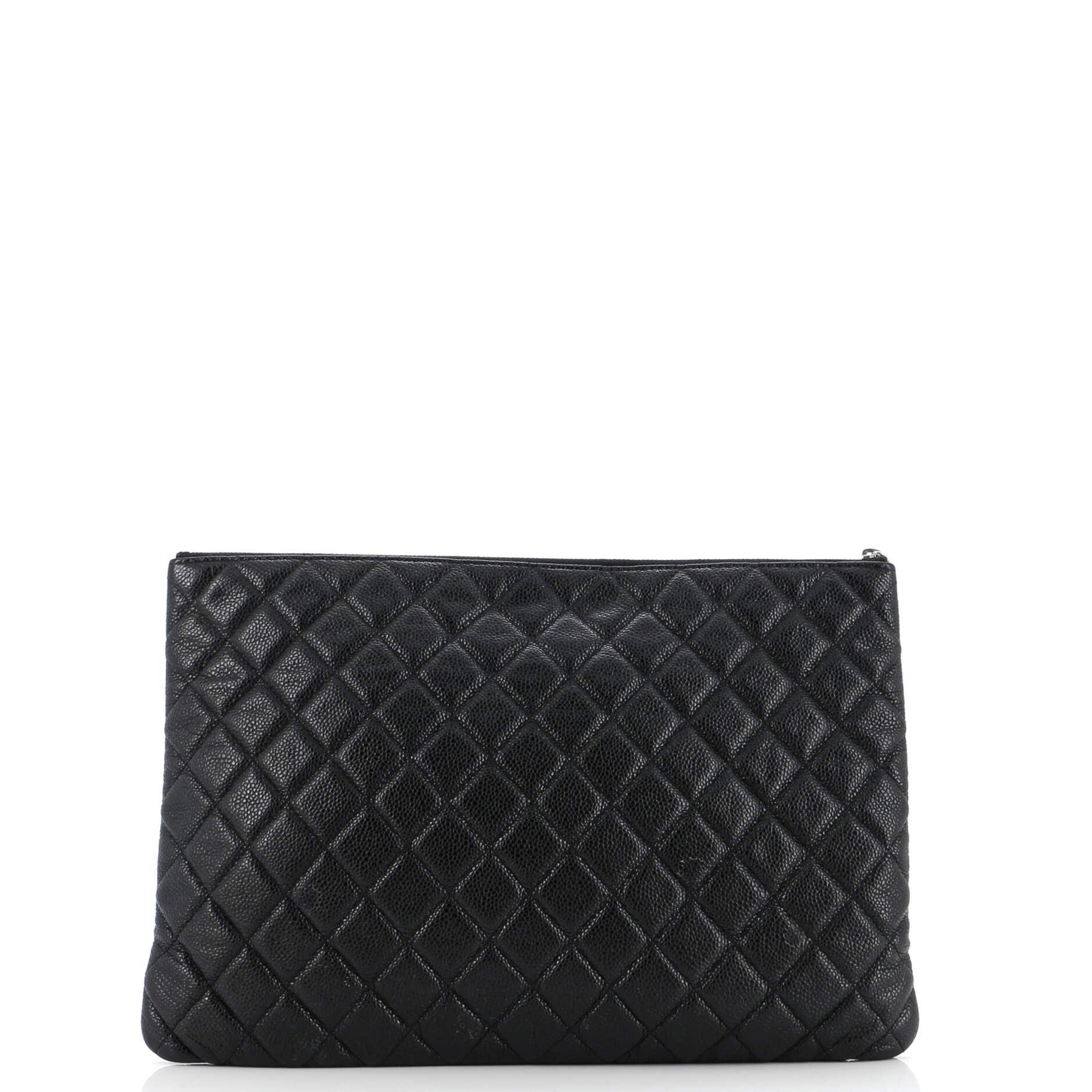 Chanel O Case Clutch Quilted Caviar Large