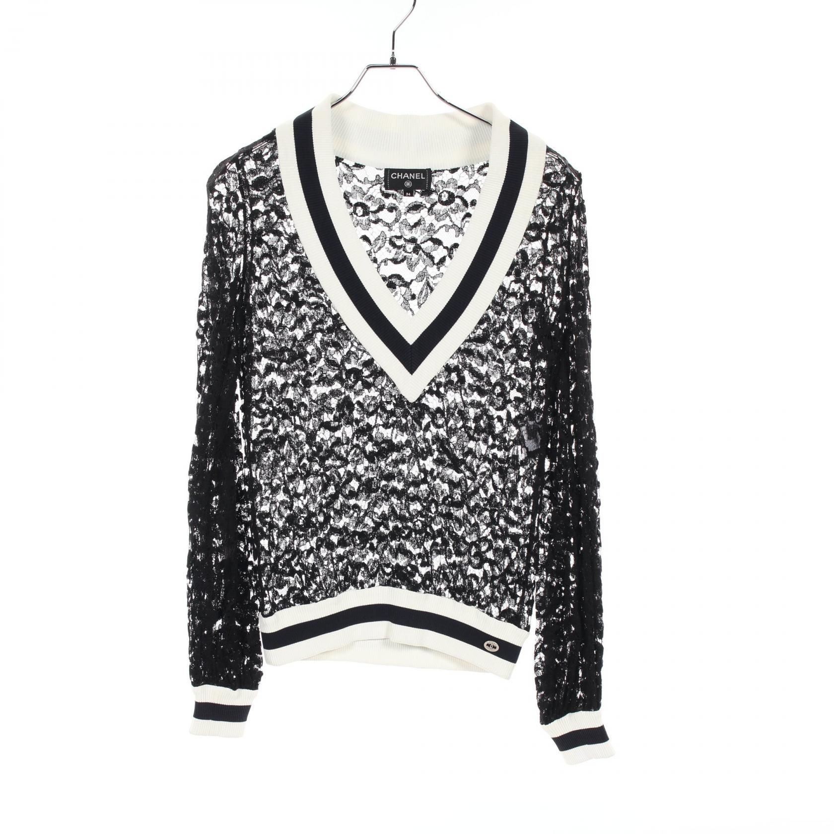 Chanel Black White Coco Mark Knit Cotton Rayon P 55998v 42320