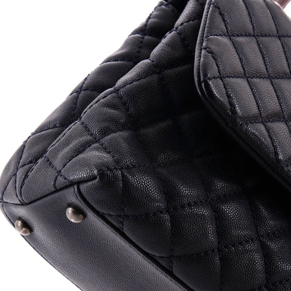 Chanel Coco Top Handle Bag Quilted Caviar With Lizard Small
