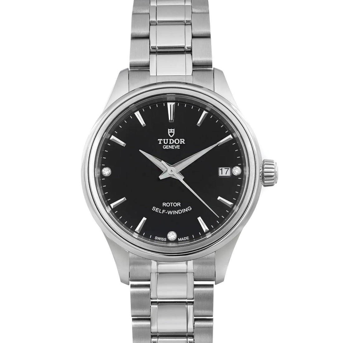 Tudor Style 34mm Stainless Steel Diamond Black Dial Ladies Watch 12300-0004