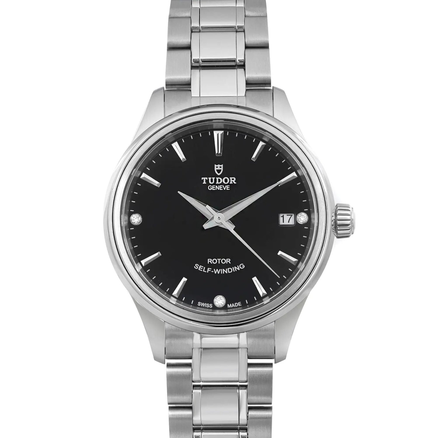 Tudor Style 34mm Stainless Steel Diamond Black Dial Ladies Watch 12300-0004