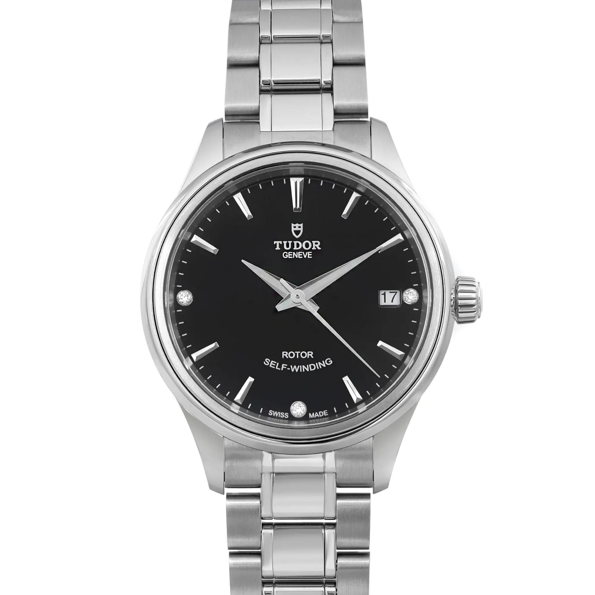 Tudor Style 34mm Stainless Steel Diamond Black Dial Ladies Watch 12300-0004