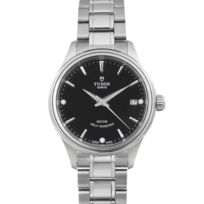 Tudor Style 34mm Stainless Steel Diamond Black Dial Ladies Watch 12300-0004
