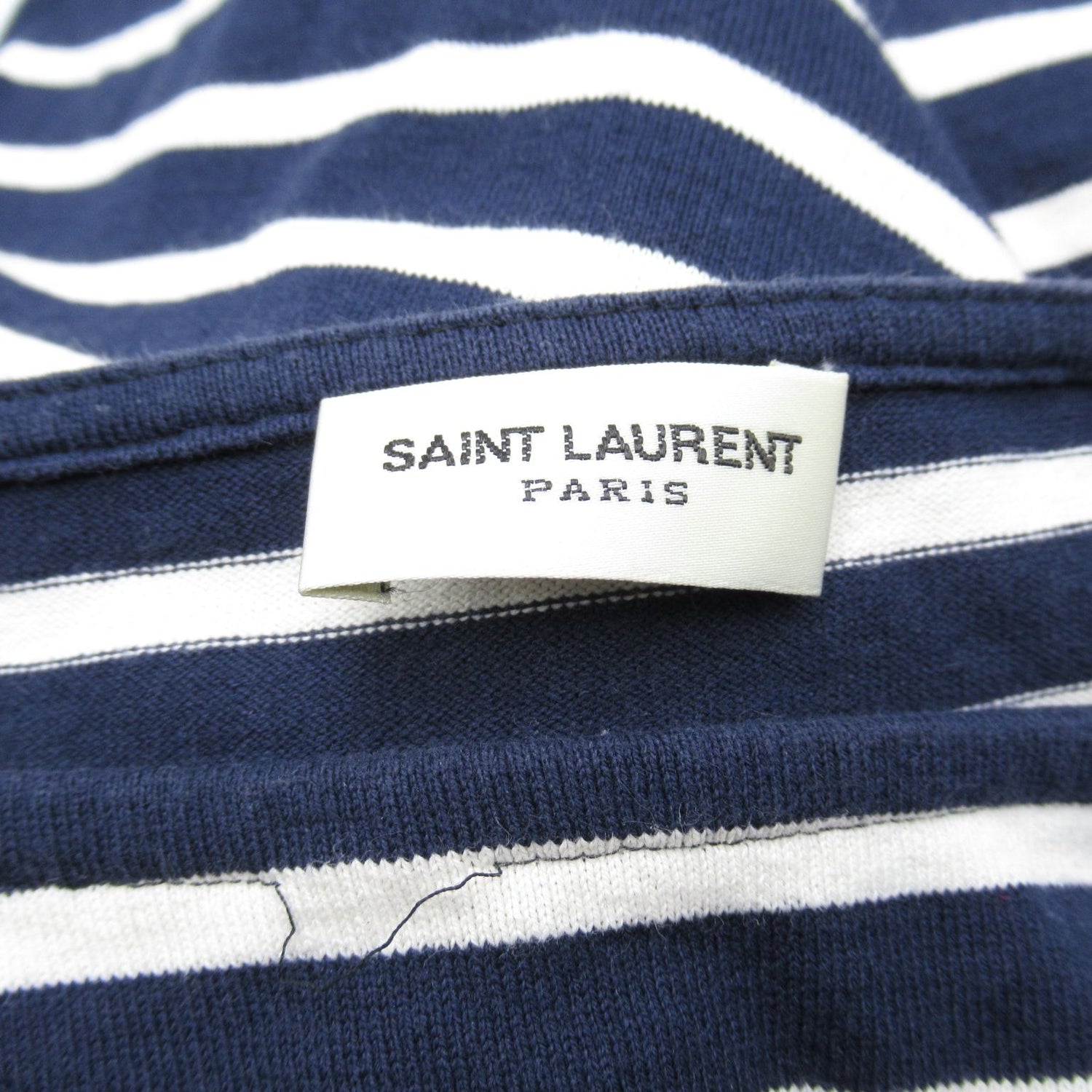 Saint Laurent Striped Long-sleeved T-shirt Cotton Blue &amp; White M