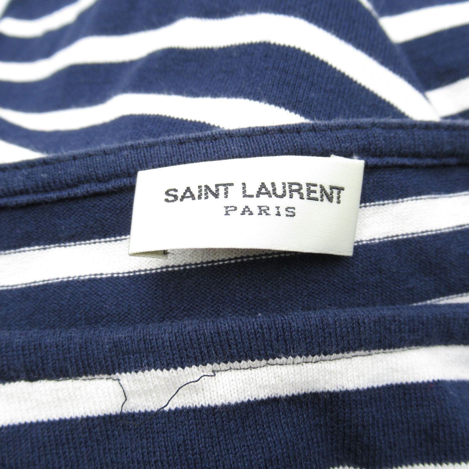 Saint Laurent Striped Long-sleeved T-shirt Cotton Blue &amp; White M