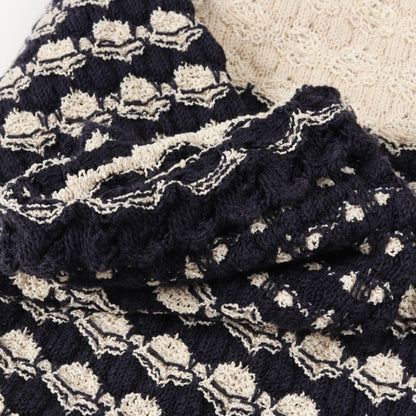 Chanel Navy Beige Coco Mark Button Cardigan Rayon Cotton Silk P 43365k 04401