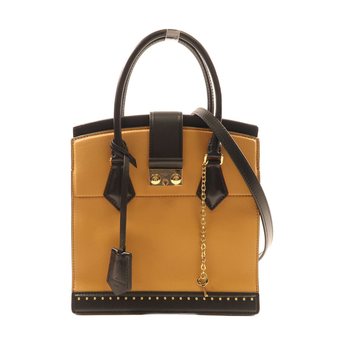 Louis Vuitton Cowhide Leather Studs Bicolor Hand-turn Shoulder Bag Beige Black Beige/black 2way Shoulder Bag M 51654