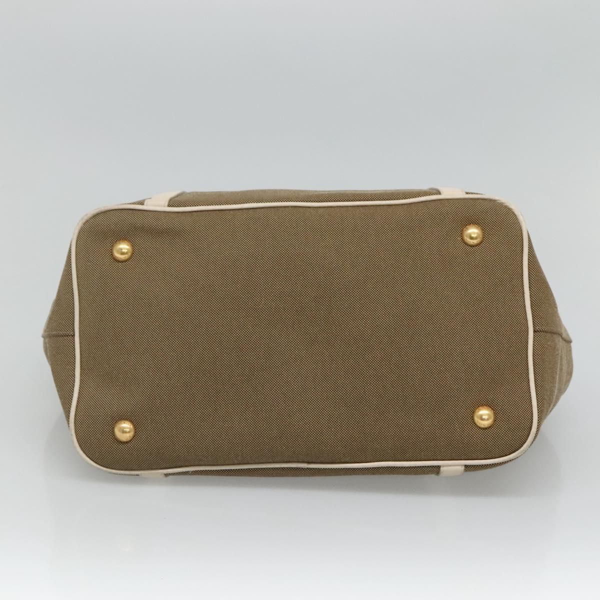 Prada Hand Bag Canvas Beige White Gold Auth