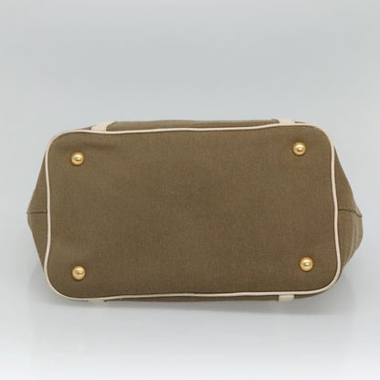 Prada Hand Bag Canvas Beige White Gold Auth