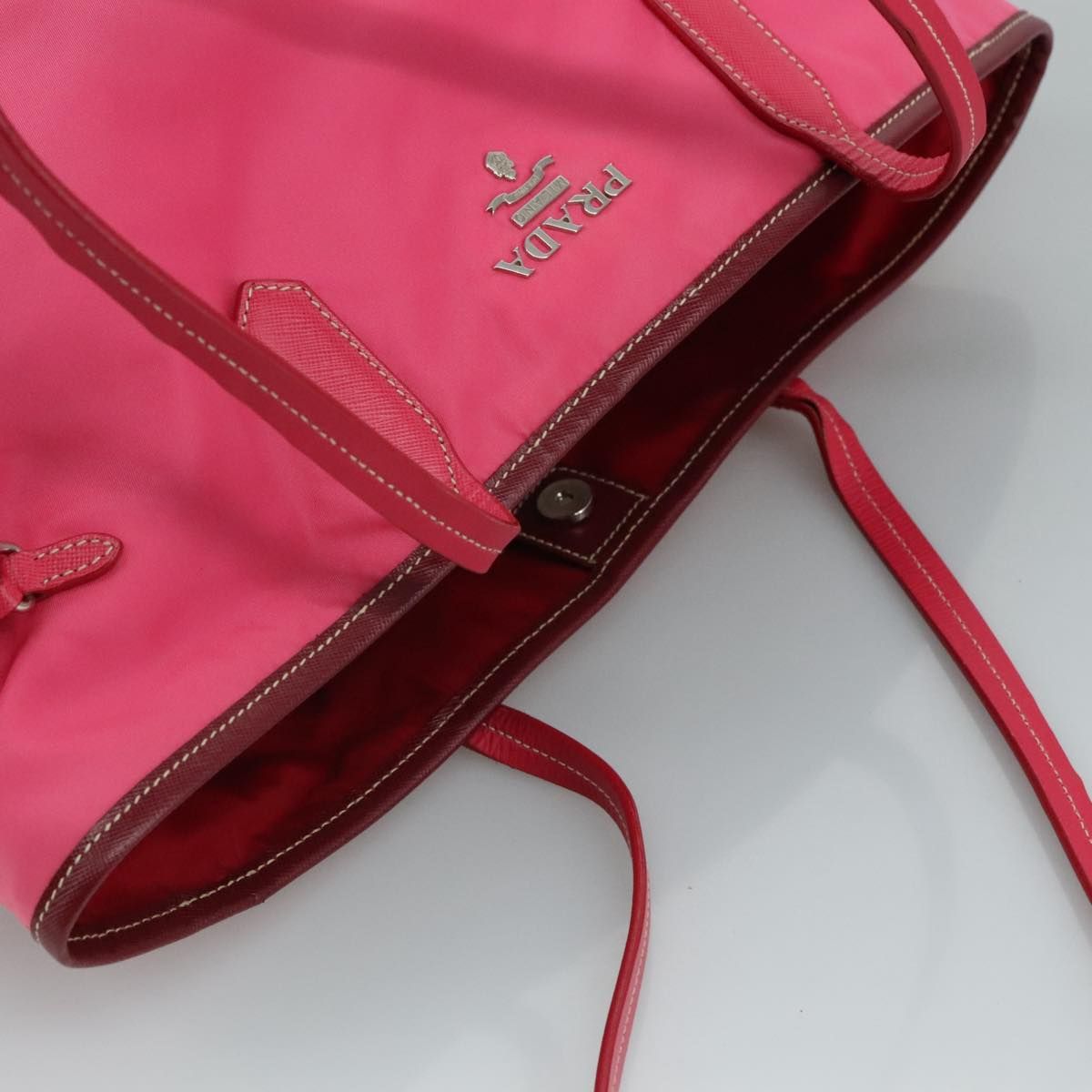 Prada Tote Bag Nylon Pink Silver Auth
