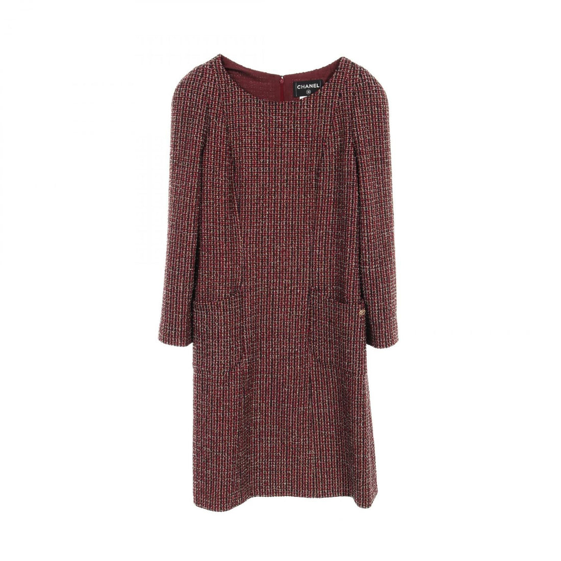 Chanel Bordeaux Multicolor Dress Wool P 44001v 32333