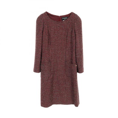 Chanel Bordeaux Multicolor Dress Wool P 44001v 32333