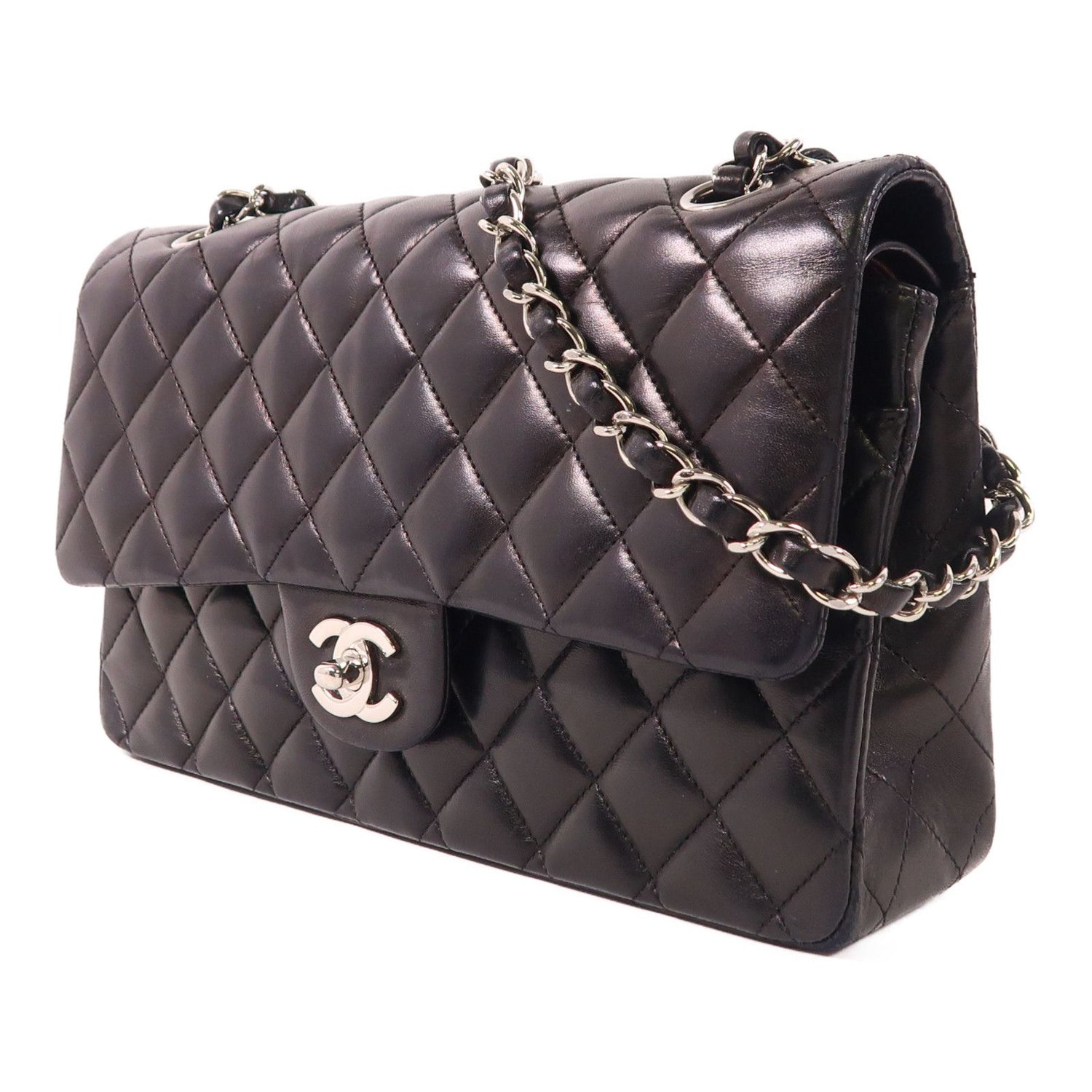 Chanel Black Sheepskin Leather Classic 25 Silver Crosshair Shoulder Bag Lambskin (sheep Leather) A