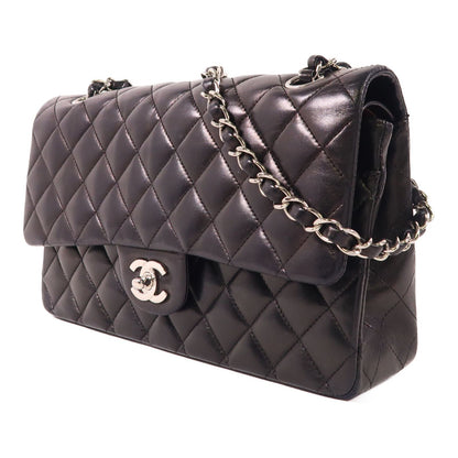 Chanel Black Sheepskin Leather Classic 25 Silver Crosshair Shoulder Bag Lambskin (sheep Leather) A