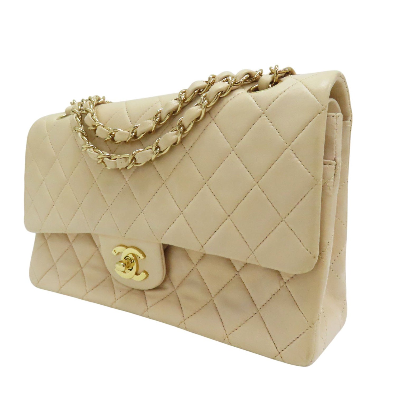 Chanel Matelasse Coco Mark 25 Shoulder Bag Lambskin Beige Gold Metal (no Card)