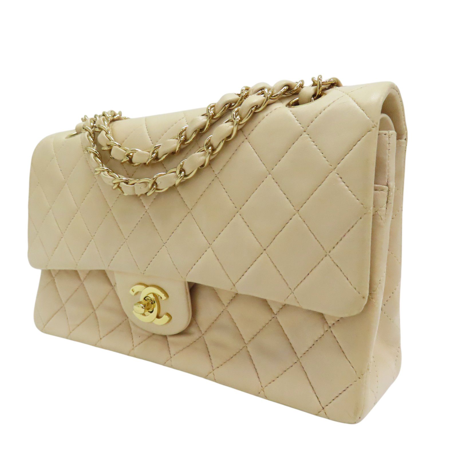 Chanel Matelasse Coco Mark 25 Shoulder Bag Lambskin Beige Gold Metal (no Card)