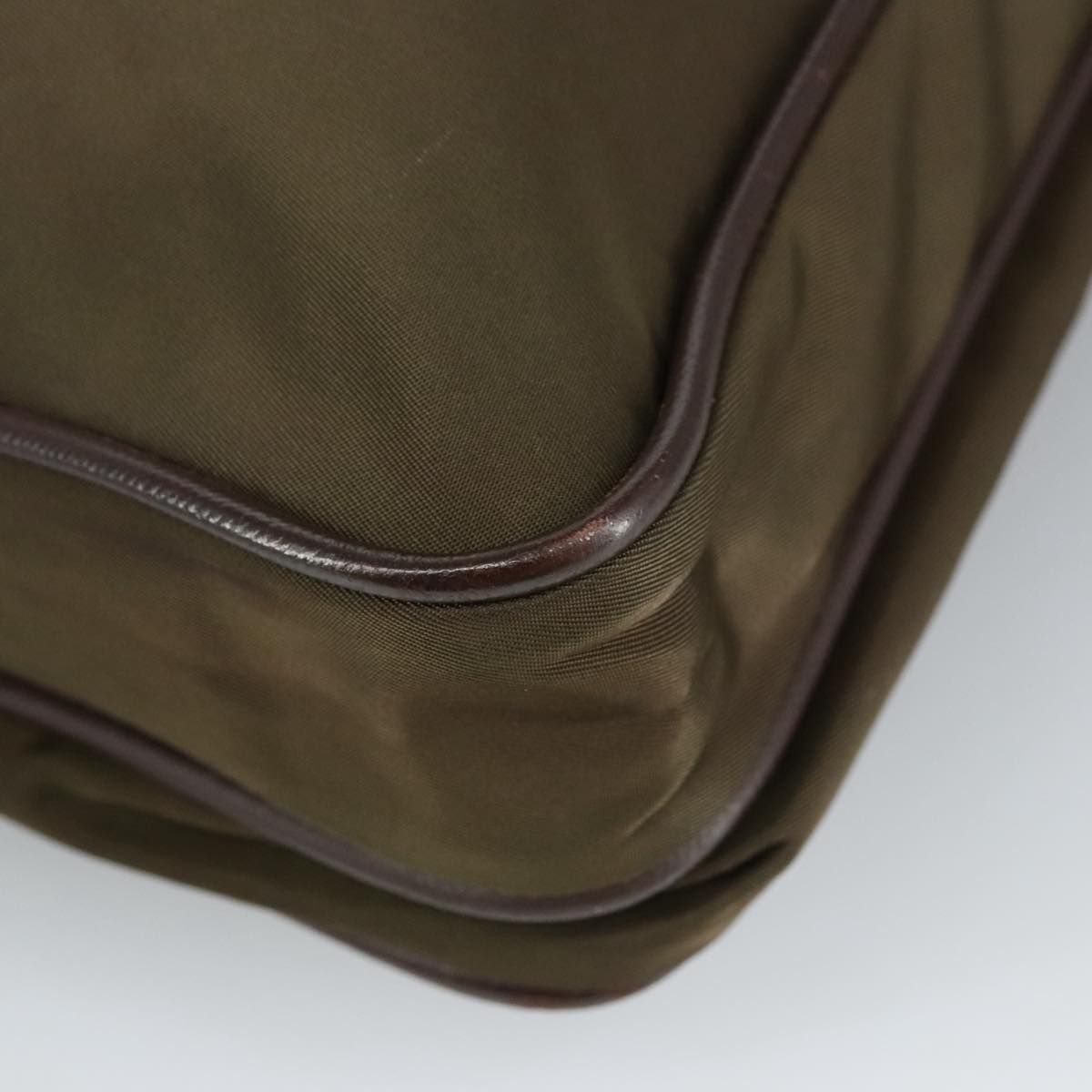 Prada Shoulder Bag Nylon Khaki Brown Silver Auth