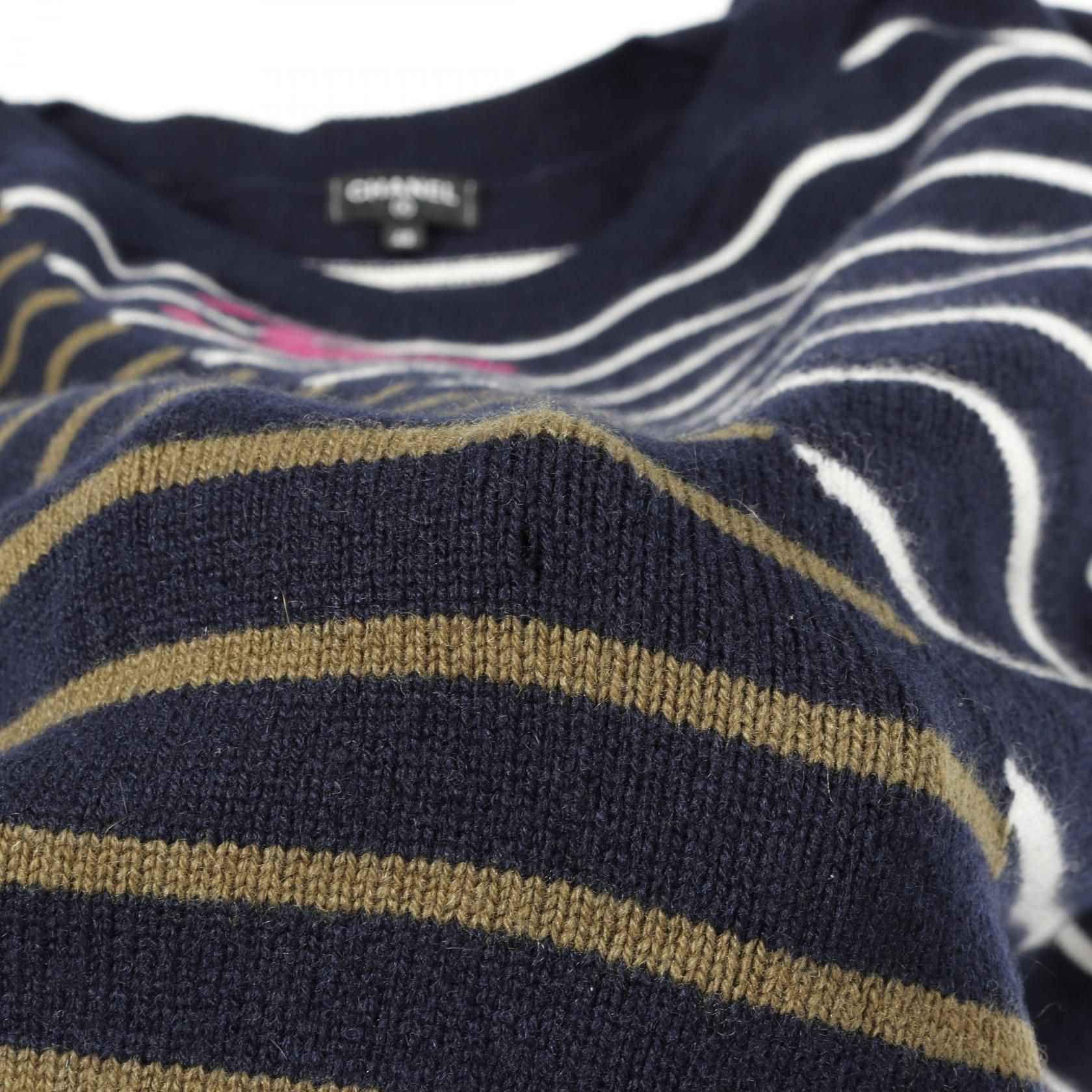 Chanel Navy Multicolor Coco Mark Knit Cashmere P 62885k 48446