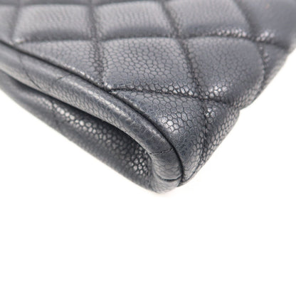 Chanel Black Cowhide Leather Clutch With Chain Silver Cross Shoulder Back Bag Calfskin (cowhide)