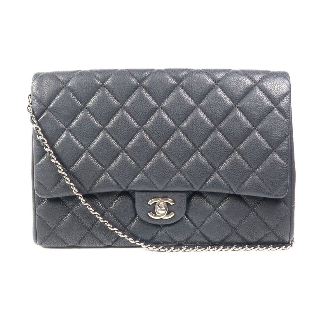 Chanel Black Cowhide Leather Clutch With Chain Silver Cross Shoulder Back Bag Calfskin (cowhide)