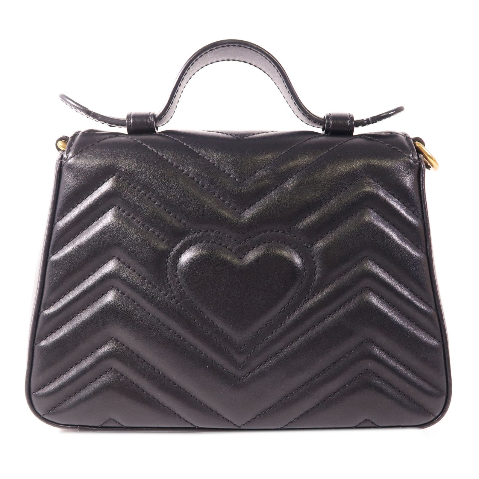 Gucci Sheepskin Leather Gg Marmont Hand-turned Shoulder And Back Bag 2way Shoulder Bag Black Lambskin (sheep Leat