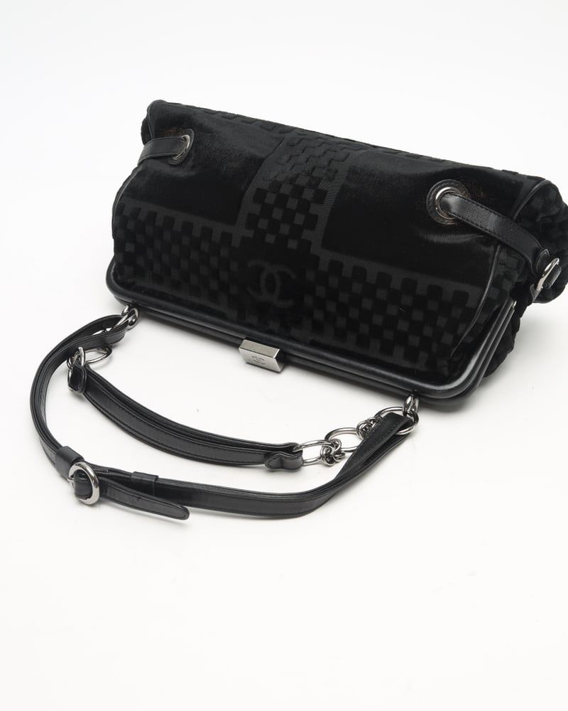 Chanel CC Checkered Velvet Shoulder Bag