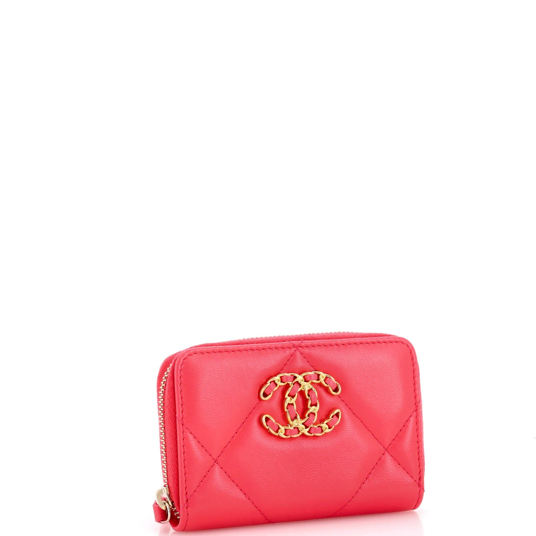 Chanel Pink Zip Coin Purse Quilted Leather