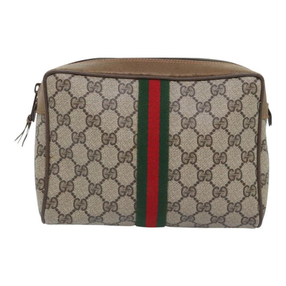 Gucci Gg Supreme Web Sherry Line Clutch Bag Pvc Beige Red 89 01 012 Auth