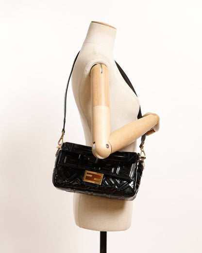 Fendi Large Patent FF Embossed Baguette Bag