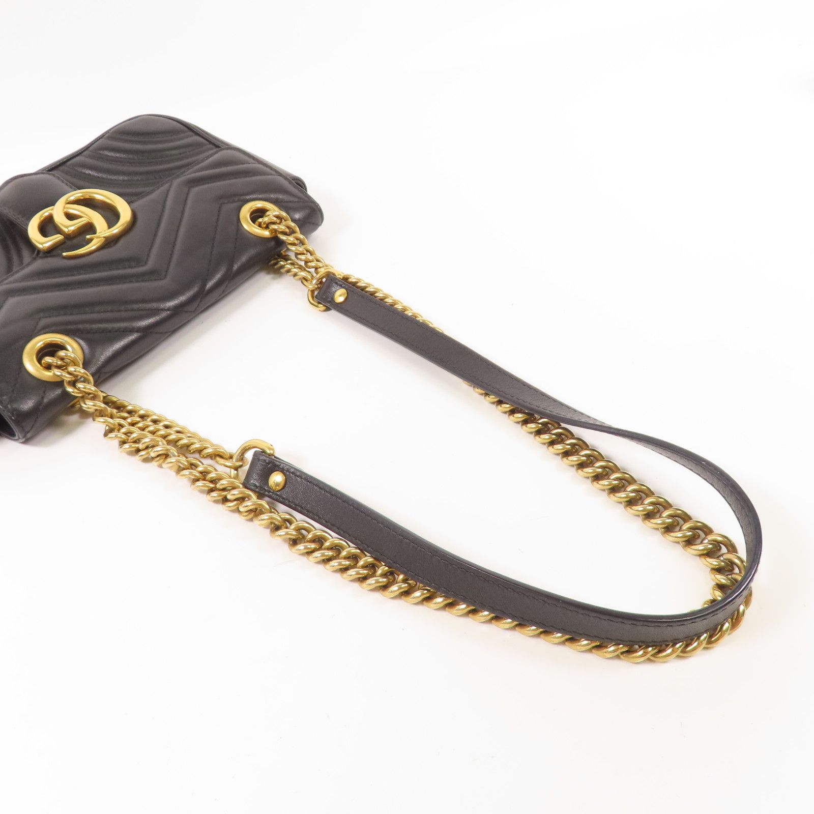 Gucci Cowhide Leather Gg Marmont Mini Golden Cross Shoulder Bag Black Calfskin (cowhide) 446744